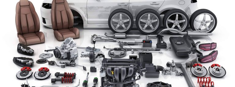 Car,Body,Disassembled,And,Many,Vehicles,Parts.,3d,Illustration